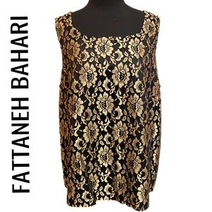 Fattaneh Bahari Vintage Black Gold Floral Lace Sleeveless Top Women’s Size 20W